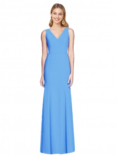 V-Neck Stretch Crepe Sleeveless Keyhole Back Peacock Blue Semi Formal Evening Dress / Prom Dress / Bridesmaid Dress Edinburgh
