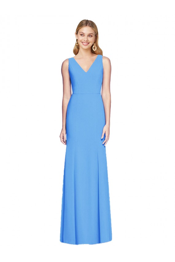V-Neck Stretch Crepe Sleeveless Keyhole Back Peacock Blue Semi Formal Evening Dress / Prom Dress / Bridesmaid Dress Edinburgh