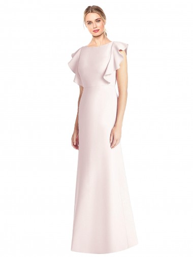 Bateau Neck Stretch Crepe Cap Sleeves Open Back Pink Formal Dress / Bridesmaid Dress Edinburgh