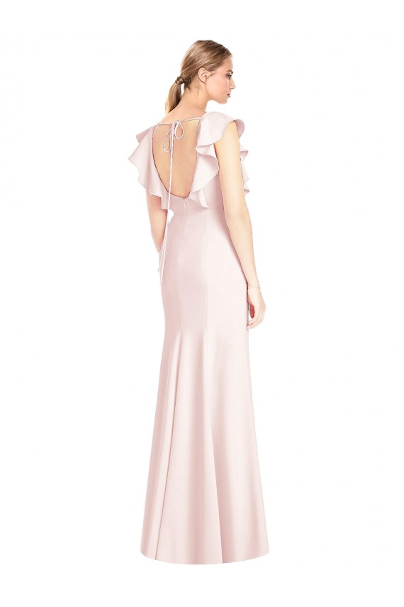 Bateau Neck Stretch Crepe Cap Sleeves Open Back Pink Formal Dress / Bridesmaid Dress Edinburgh