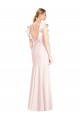Bateau Neck Stretch Crepe Cap Sleeves Open Back Pink Formal Dress / Bridesmaid Dress Edinburgh