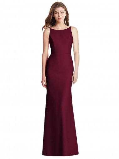 Bateau Neck Stretch Crepe Sleeveless Open Back Burgundy Gold Semi Formal Evening Dress / Bridesmaid Dress Edinburgh