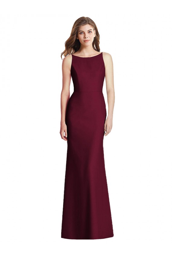 Bateau Neck Stretch Crepe Sleeveless Open Back Burgundy Gold Semi Formal Evening Dress / Bridesmaid Dress Edinburgh