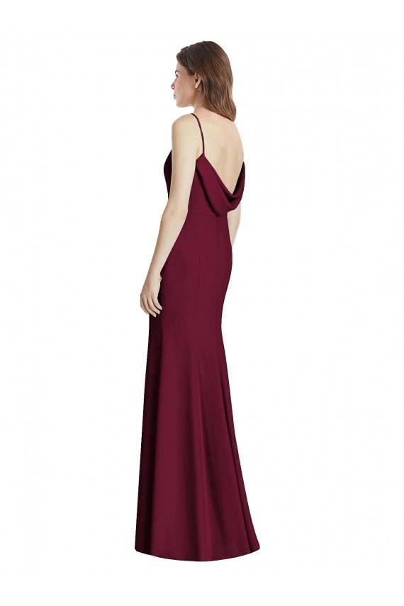 Bateau Neck Stretch Crepe Sleeveless Open Back Burgundy Gold Semi Formal Evening Dress / Bridesmaid Dress Edinburgh