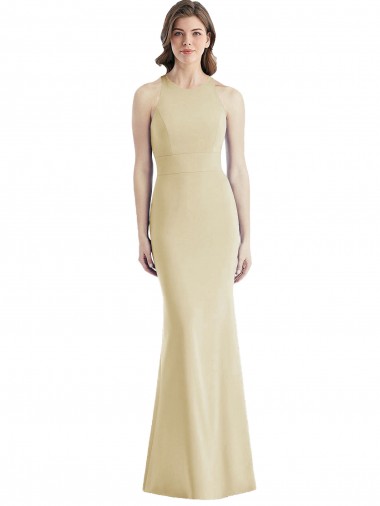 Bateau Neck Stretch Crepe Sleeveless Criss Cross Open Back Champagne Semi Formal Evening Dress / Prom Dress / Bridesmaid Dress Edinburgh