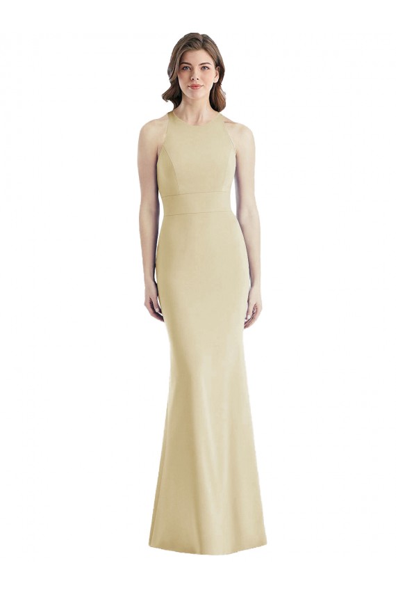 Bateau Neck Stretch Crepe Sleeveless Criss Cross Open Back Champagne Semi Formal Evening Dress / Prom Dress / Bridesmaid Dress Edinburgh