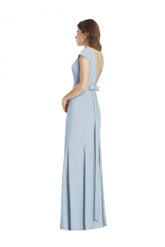 Bateau Neck Stretch Crepe Cap Sleeves Open Back Light Sky Blue Formal Dress / Bridesmaid Dress Edinburgh