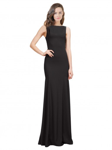 Bateau Neck Stretch Crepe Sleeveless Open Back Black Prom Dress / Bridesmaid Dress Edinburgh