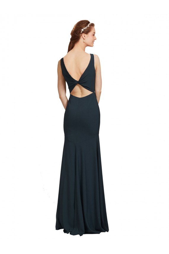 Bateau Neck Stretch Crepe Sleeveless Open Back Black Prom Dress / Bridesmaid Dress Edinburgh