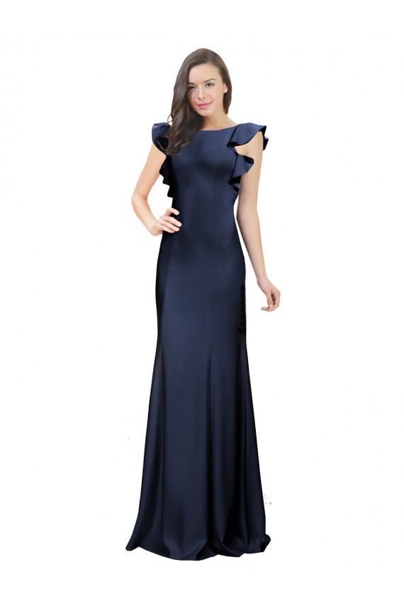 Bateau Neck Stretch Crepe Sleeveless Keyhole Back Dark Navy Prom Dress / Bridesmaid Dress Edinburgh