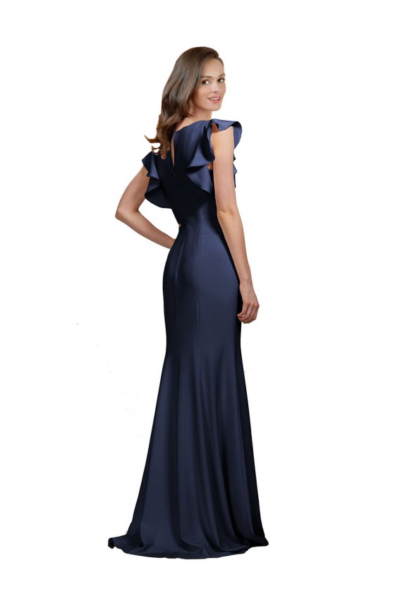 Bateau Neck Stretch Crepe Sleeveless Keyhole Back Dark Navy Prom Dress / Bridesmaid Dress Edinburgh