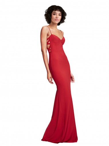 Spaghetti Straps Stretch Crepe Sleeveless Red Bridesmaid Dress / Evening Dress Edinburgh