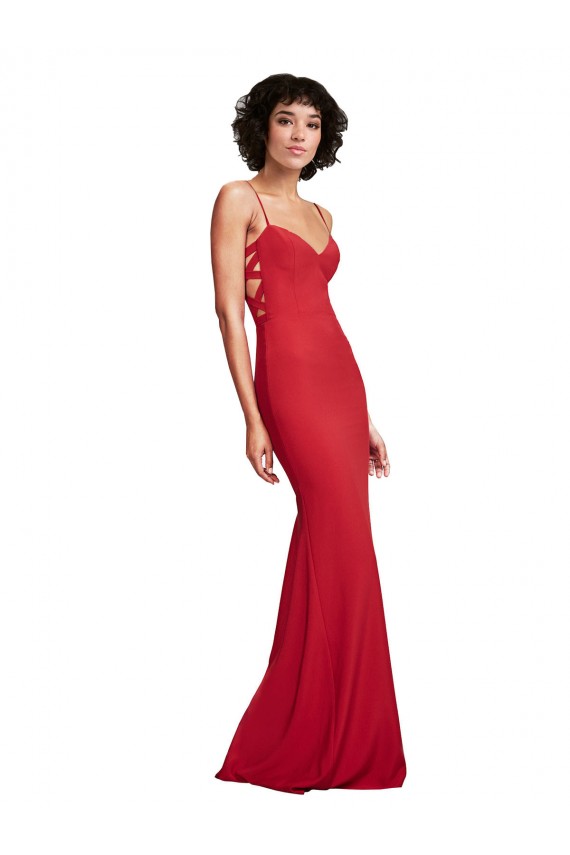 Spaghetti Straps Stretch Crepe Sleeveless Red Bridesmaid Dress / Evening Dress Edinburgh