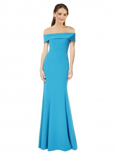 Off the Shoulder Stretch Crepe Sleeveless Peacock Blue Formal Dress / Bridesmaid Dress Edinburgh