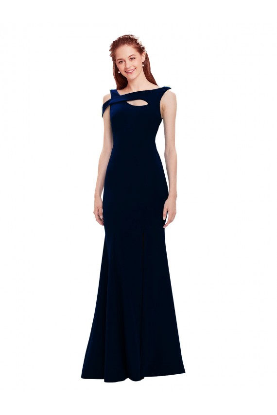 Off the Shoulder Stretch Crepe Sleeveless Long Dark Navy Formal Evening Gown / Prom Dress / Bridesmaid Dress Edinburgh