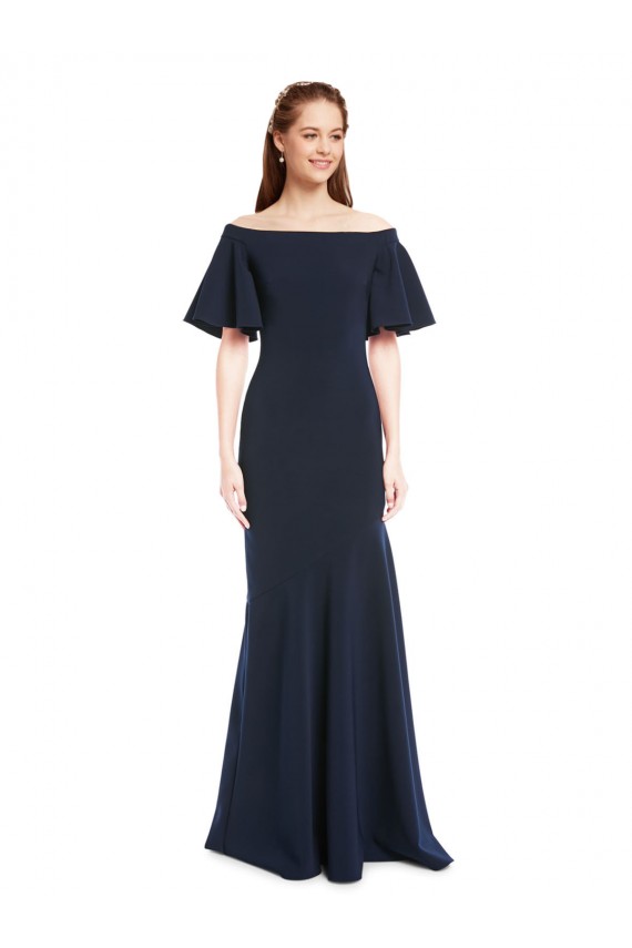 Off the Shoulder Stretch Crepe Short Sleeves Dark Navy Bridesmaid Dress / Formal Dress Edinburgh