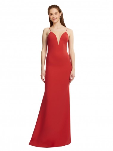 Spaghetti Straps Stretch Crepe Sleeveless Open Back Red Formal Evening Gown / Prom Dress / Bridesmaid Dress Edinburgh