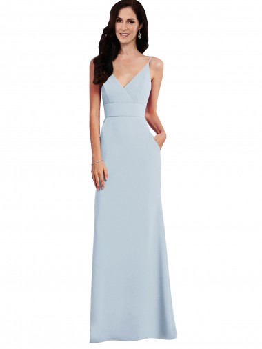 Spaghetti Straps Stretch Crepe Sleeveless V-Back Light Sky Blue Formal Dress / Bridesmaid Dress Edinburgh