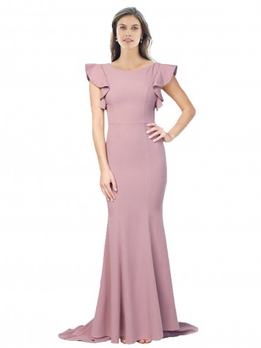 Round Neck Stretch Crepe Flutter Sleeves Low Back Dusty Pink Formal Evening Gown / Prom Dress / Bridesmaid Dress Edinburgh