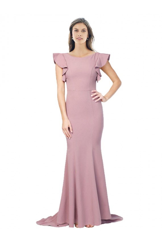 Round Neck Stretch Crepe Flutter Sleeves Low Back Dusty Pink Formal Evening Gown / Prom Dress / Bridesmaid Dress Edinburgh