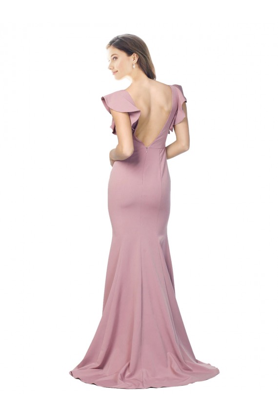 Round Neck Stretch Crepe Flutter Sleeves Low Back Dusty Pink Formal Evening Gown / Prom Dress / Bridesmaid Dress Edinburgh