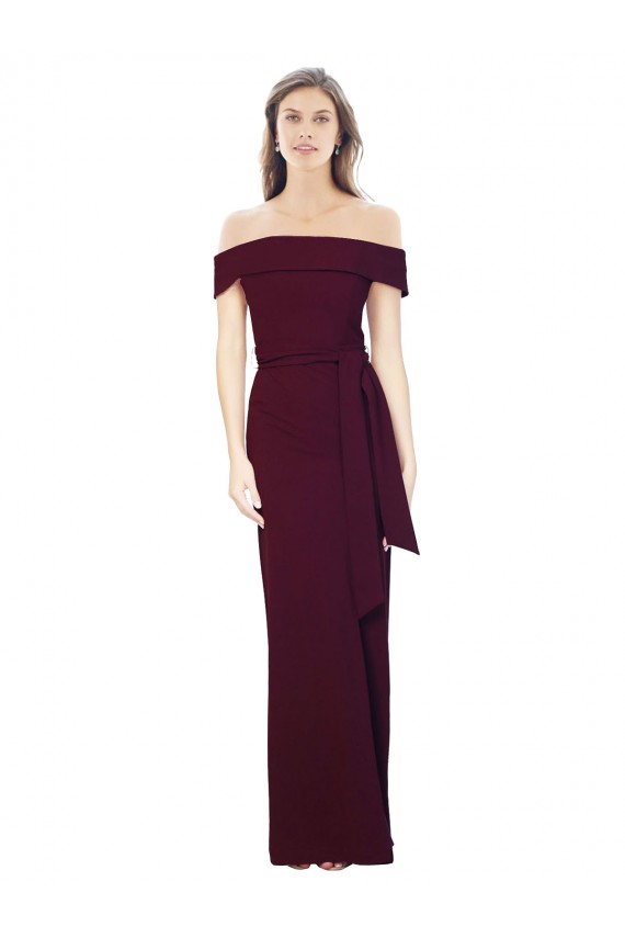 Off the Shoulder Stretch Crepe Sleeveless Long Burgundy Gold Formal Evening Gown / Prom Dress / Bridesmaid Dress Edinburgh
