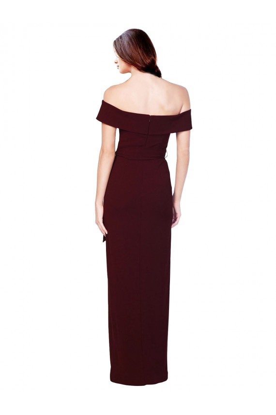 Off the Shoulder Stretch Crepe Sleeveless Long Burgundy Gold Formal Evening Gown / Prom Dress / Bridesmaid Dress Edinburgh