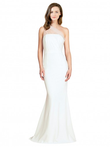 One Shoulder Stretch Crepe & Tulle Sleeveless Ivory Formal Evening Gown / Bridesmaid Dress Edinburgh