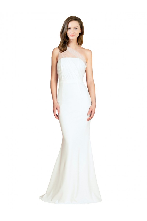 One Shoulder Stretch Crepe & Tulle Sleeveless Ivory Formal Evening Gown / Bridesmaid Dress Edinburgh