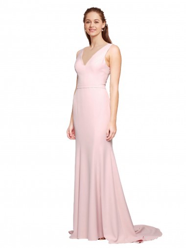 V-Neck Stretch Crepe Sleeveless V-Back Pink Black Tie Evening Dress / Prom Dress / Bridesmaid Dress Edinburgh