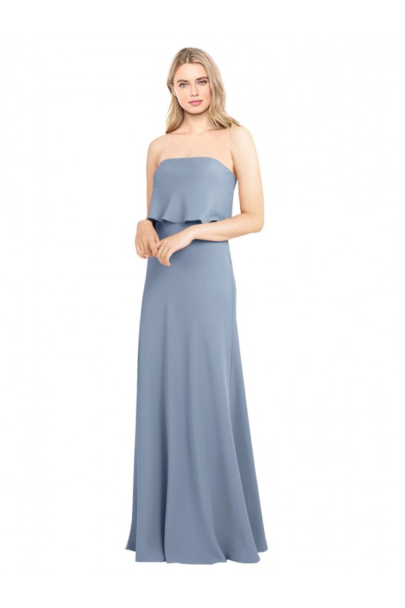 High Neck Stretch Crepe Sleeveless Smoke Blue Formal Dress / Bridesmaid Dress Edinburgh