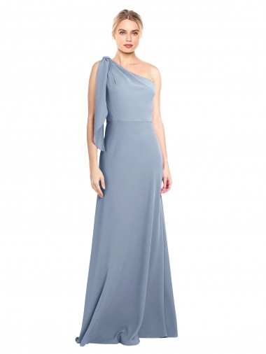 One Shoulder Stretch Crepe Flutter Sleeves Smoke Blue Formal Dress / Bridesmaid Dress Edinburgh