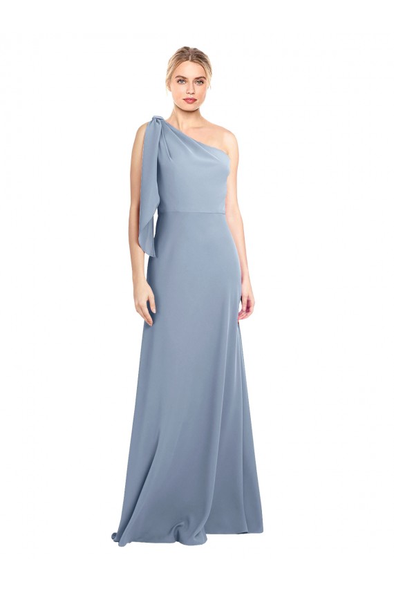 One Shoulder Stretch Crepe Flutter Sleeves Smoke Blue Formal Dress / Bridesmaid Dress Edinburgh