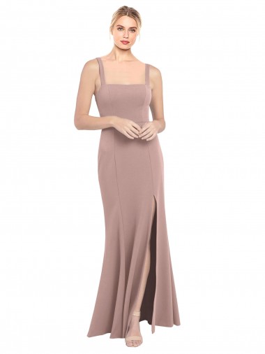 Square Neck Stretch Crepe Sleeveless Dusty Pink Prom Dress / Bridesmaid Dress Edinburgh