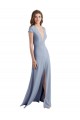 V-Neck Stretch Crepe Cap Sleeves Smoke Blue Prom Dress / Bridesmaid Dress Edinburgh