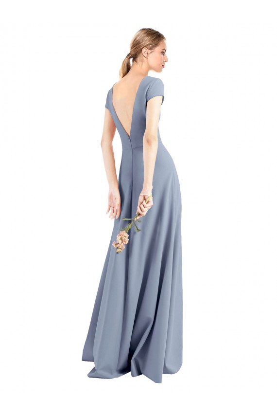 V-Neck Stretch Crepe Cap Sleeves Smoke Blue Prom Dress / Bridesmaid Dress Edinburgh