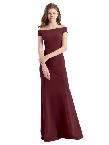 Off the Shoulder Stretch Crepe Sleeveless Burgundy Gold Prom Dress / Bridesmaid Dress Edinburgh