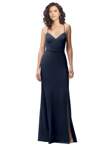 Spaghetti Straps Stretch Crepe Sleeveless Criss Cross Back Dark Navy Formal Evening Gown / Prom Dress / Bridesmaid Dress Edinburgh