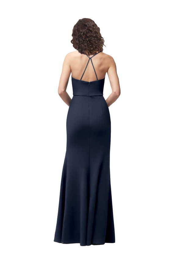 Spaghetti Straps Stretch Crepe Sleeveless Criss Cross Back Dark Navy Formal Evening Gown / Prom Dress / Bridesmaid Dress Edinburgh