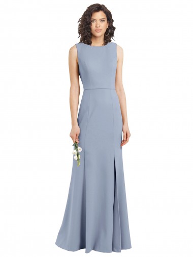 Boat Neck Stretch Crepe Sleeveless Open Back Smoke Blue Bridesmaid Dress Edinburgh