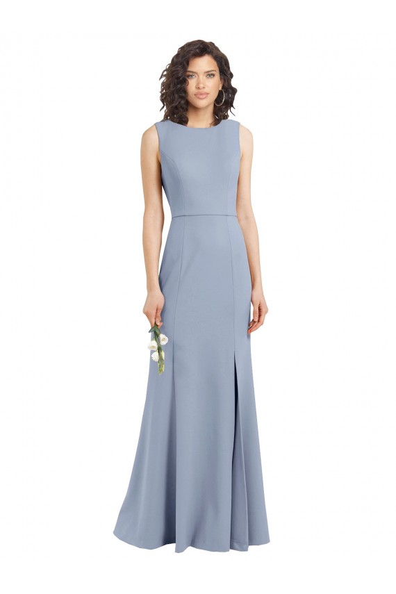 Boat Neck Stretch Crepe Sleeveless Open Back Smoke Blue Bridesmaid Dress Edinburgh