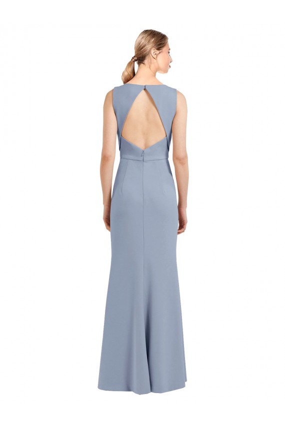 Boat Neck Stretch Crepe Sleeveless Open Back Smoke Blue Bridesmaid Dress Edinburgh