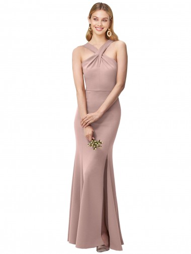 Halter Neck Stretch Crepe Sleeveless Criss Cross Back Dusty Pink Prom Dress / Bridesmaid Dress Edinburgh