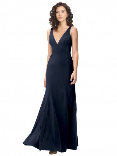 V-Neck Stretch Crepe Sleeveless V-Back Dark Navy Formal Dress / Bridesmaid Dress Edinburgh