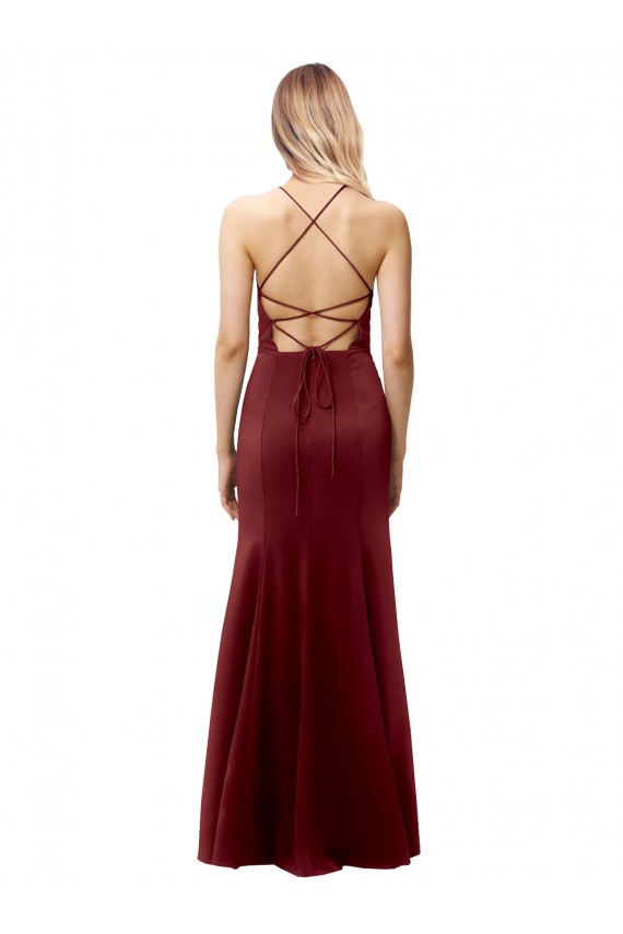 Halter Neck Stretch Crepe Sleeveless Criss Cross Back Burgundy Gold Formal Evening Gown / Prom Dress / Bridesmaid Dress Edinburgh
