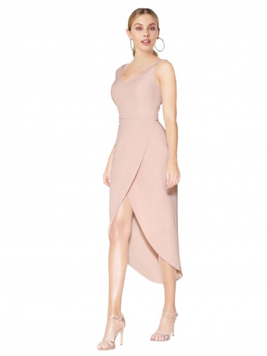 Spaghetti Straps Stretch Crepe Sleeveless V-Back Mauve High Low Evening Gown / Prom Dress / Bridesmaid Dress Edinburgh