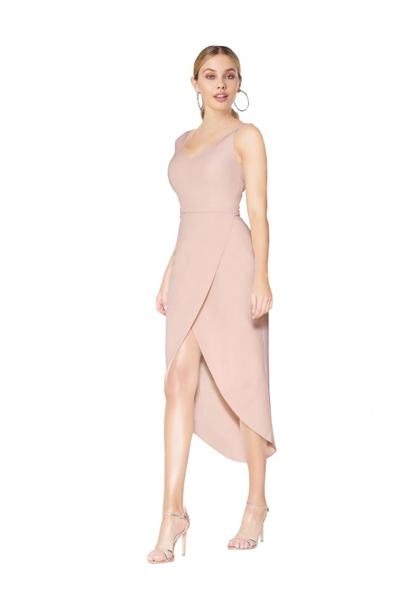 Spaghetti Straps Stretch Crepe Sleeveless V-Back Mauve High Low Evening Gown / Prom Dress / Bridesmaid Dress Edinburgh