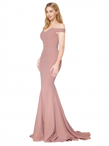 Off the Shoulder Stretch Crepe Sleeveless Sweep Train Dusty Pink Formal Evening Gown / Prom Dress / Bridesmaid Dress Edinburgh