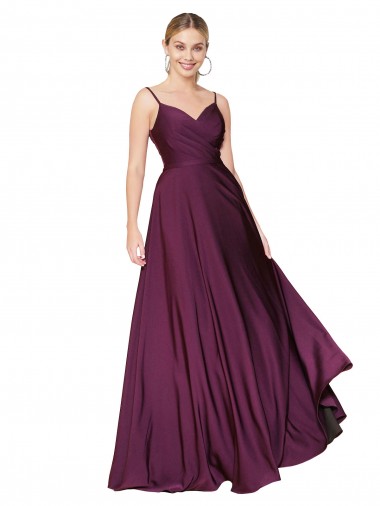 Spaghetti Straps Stretch Crepe Sleeveless V-Back Wild Berry Formal Evening Gown / Prom Dress / Bridesmaid Dress Edinburgh