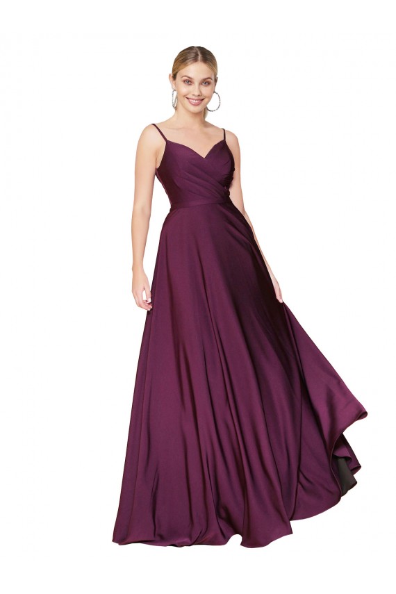 Spaghetti Straps Stretch Crepe Sleeveless V-Back Wild Berry Formal Evening Gown / Prom Dress / Bridesmaid Dress Edinburgh